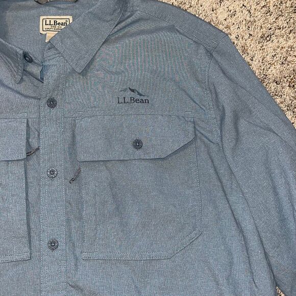 L.L. Bean Blue No Fly Zone Long Sleeve Shirt Large - Picture 3 of 8